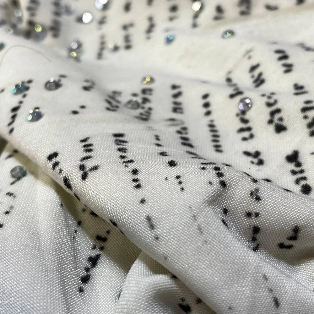 Reina Newspaper Print Tank Top Womens 3 White Black Rhinestone Cityscape Y2K
